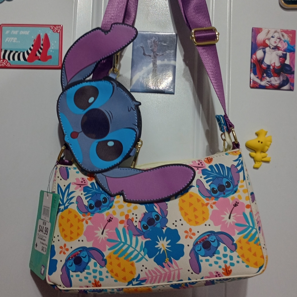 Loungefly Vibrant Purple and Blue Crossbody Bags with Decorative Patterns